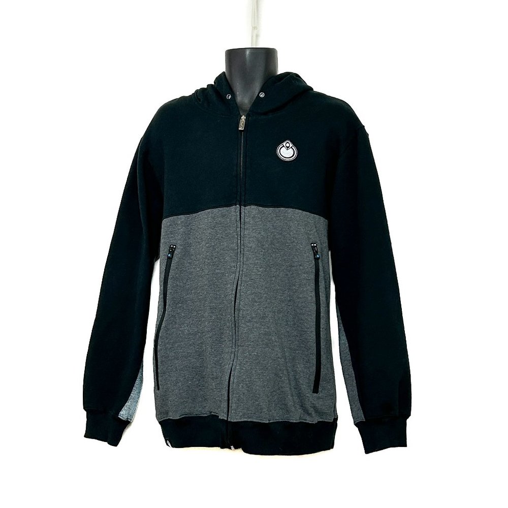 Nomis Mens LS Full Zip Vented Black & Gray Snowboard Hoodie 2 Pkt Logos Size XL